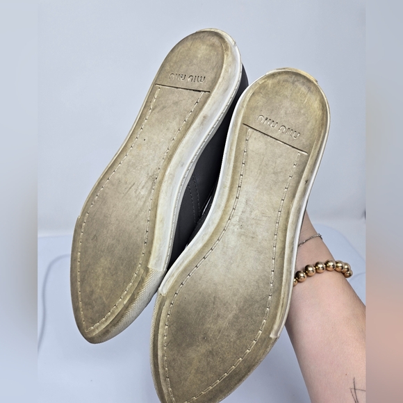 Miu Miu Metal Capped Toe Leather Sneakers Size 37 - Picture 13 of 14